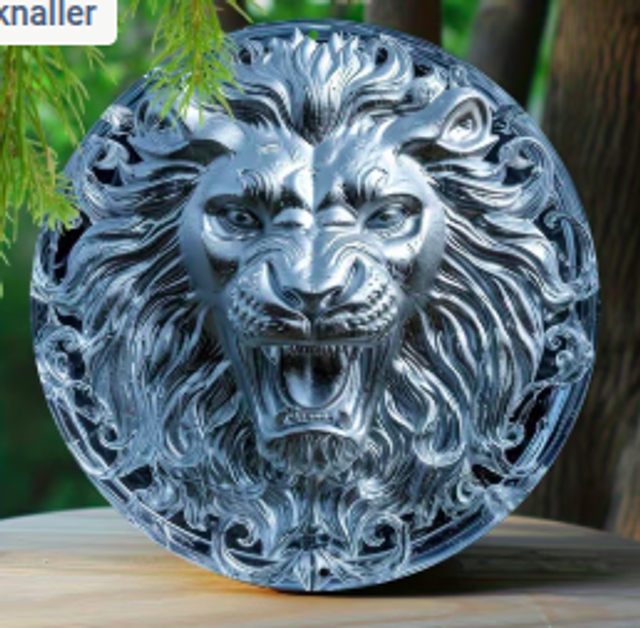 Wanddecoratie metalen bord Leeuw metallic (20cm diameter)