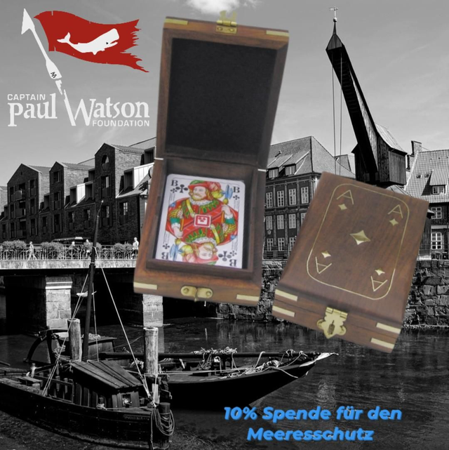 Spielkarten-Holzbox mit  französische Kartenspiel  