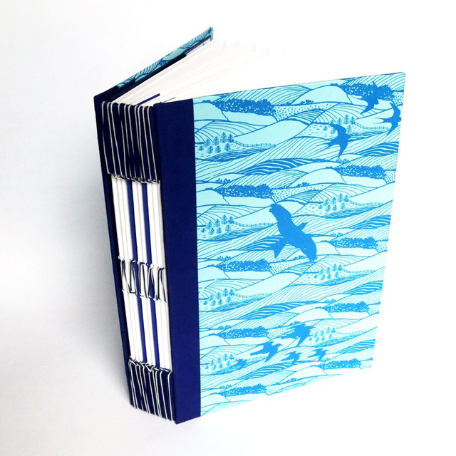 A5 book with buttonhole binding in blue