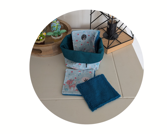 Panière coton bleue biches et ses 5 lingettes