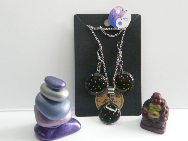 Cabochon Noir pailleté