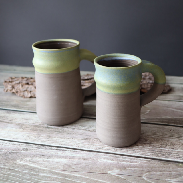 Woodland Beer Steins, small & XXL, forest colors, handmade, stoneware