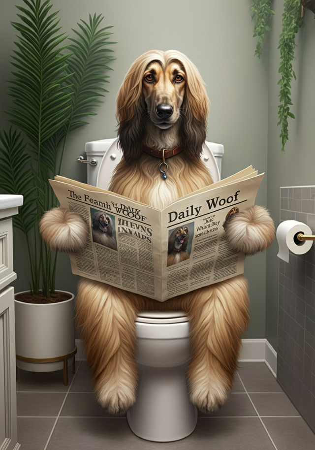 Afghan Hound on the Toilet Framed Canvas