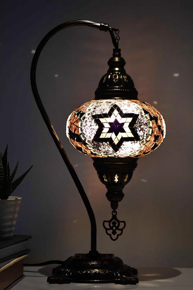 Large Mosaic Swanneck Table Lamp
