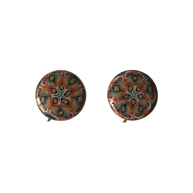Boutons de manchette ronds mandala marron rose