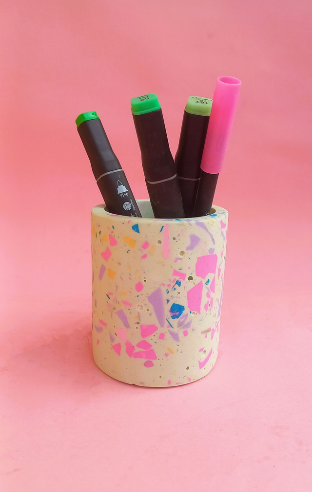 Kubek, okrągły pojemnik na akcesoria, na biurko, do łazienki, biały, lastryko