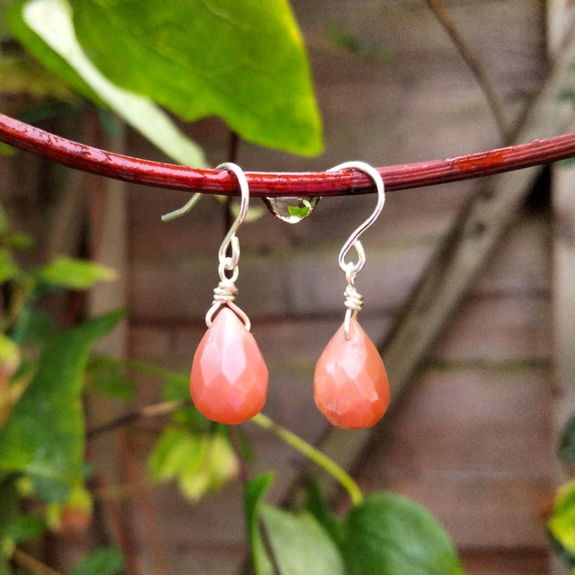 Peach Moonstone Drop Earrings 