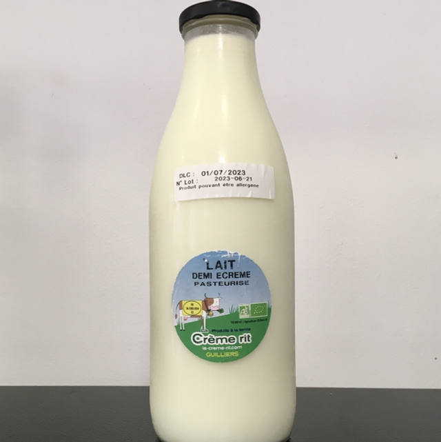 Lait Demi-Écrémé Pasteurisé de Vache Bio 1L