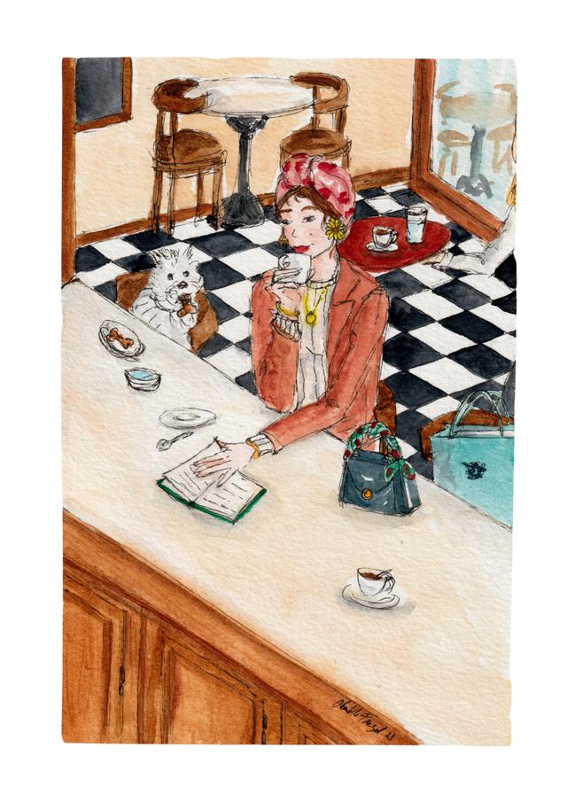 Pause café parisienne - Aquarelle originale 