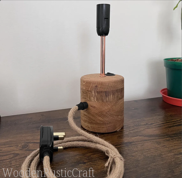 Round Hand-Turned Oak Lamp | Farmhouse Style