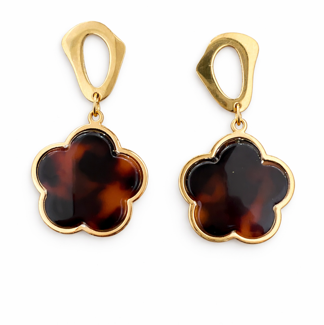 Pendientes acero dorado animal print flor 