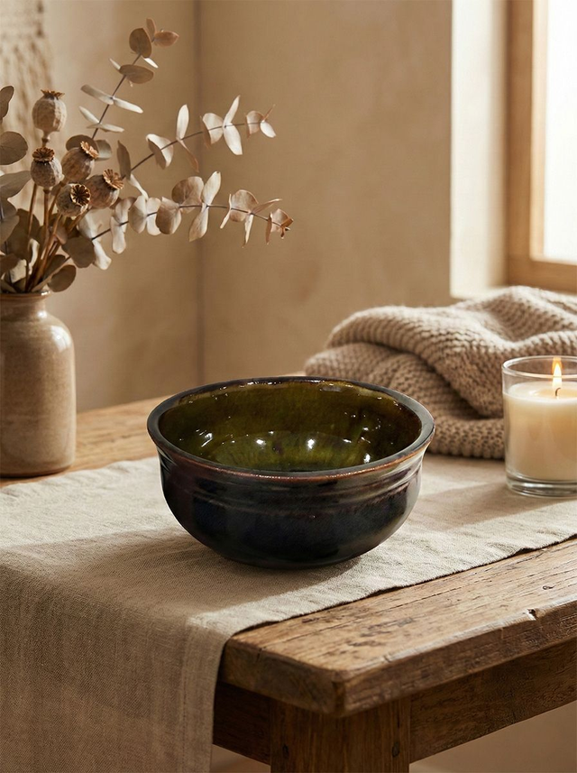 Small bowl - Deep Forest Green & Obsidian