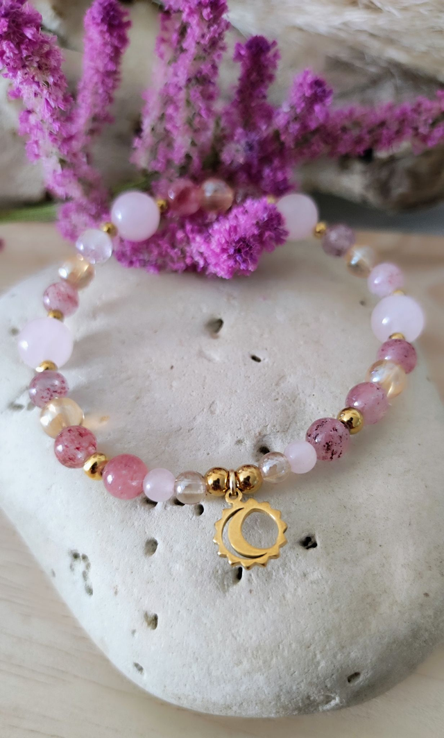 Bracelet "Épanouissement et Joie" Quartz fraise et Quartz rose 