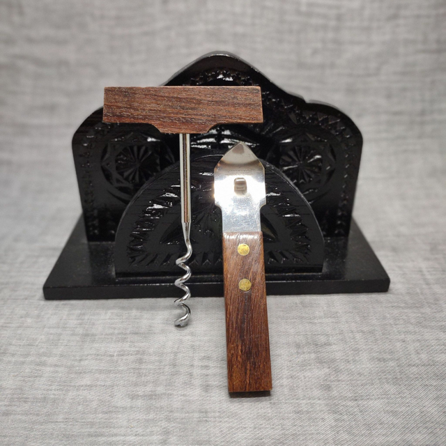 Made in Holland | Set Kurkentrekker en flesopener minimalistisch gestyleerd hardhout met roestvrij staal Nederlands ontwerp | Vintage