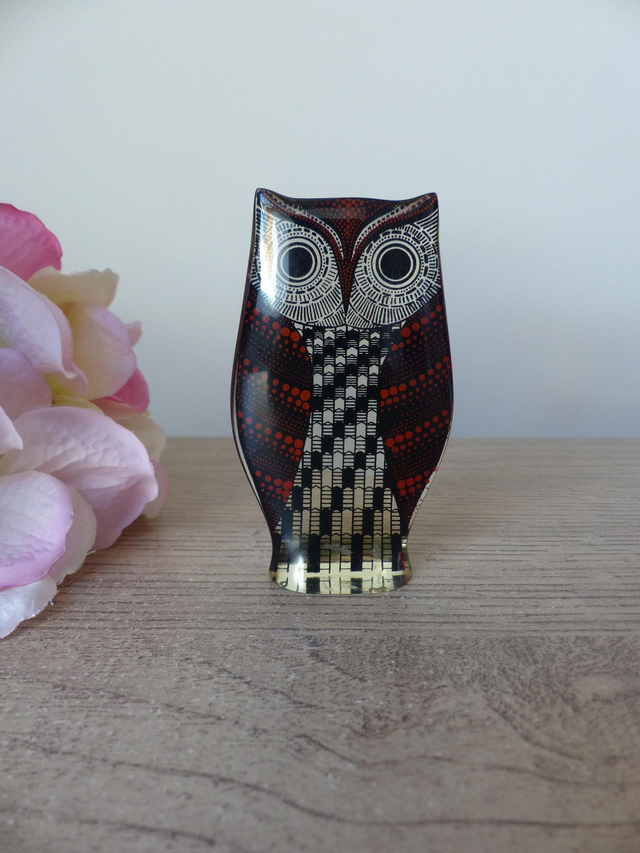 Vintage Abraham Palatnik Sculpture Figurine Hibou Oiseau Orange et Noir Lucite Op Art