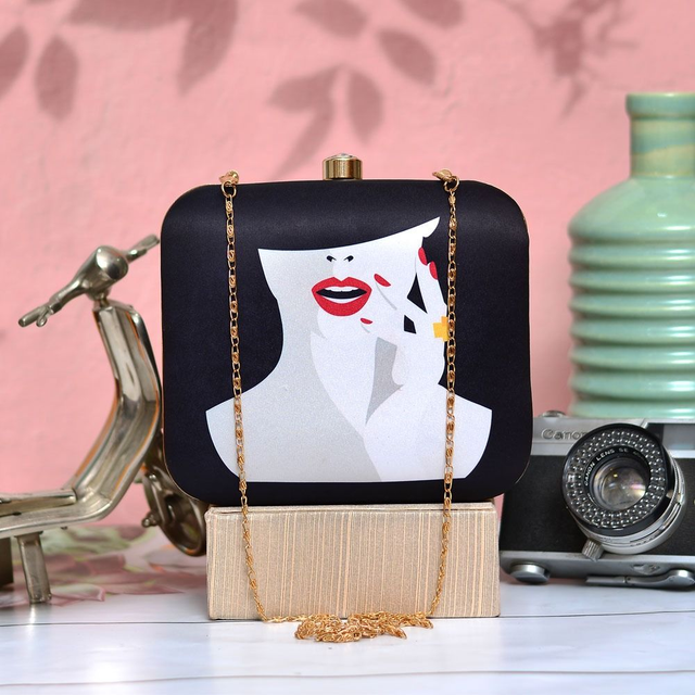 Woman Portrait Printed Clutch Bag- 7x6.5