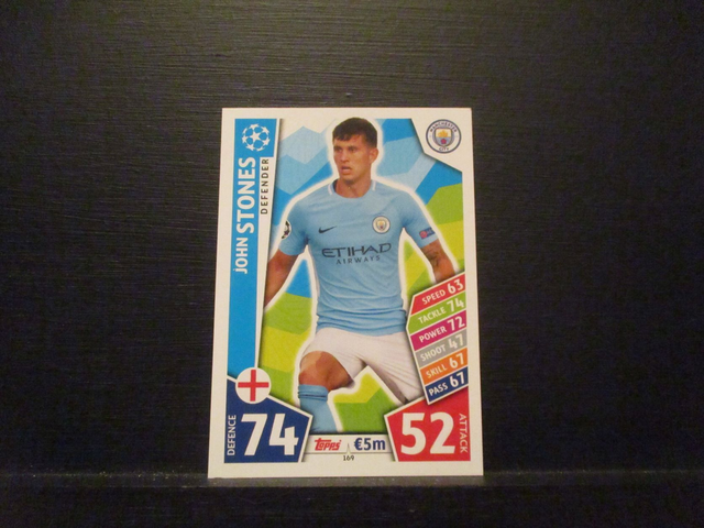 John Stones - UEFA Champions League Match Attax 2017/18 Original Trading Card #169