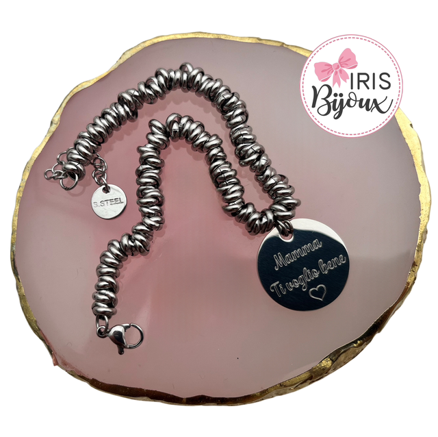 Bracciale con targhetta tonda personalizzabile 