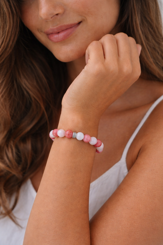 Éclat &amp; Sérénité : Bracelet en Rhodochrosite et Pierre de Lune