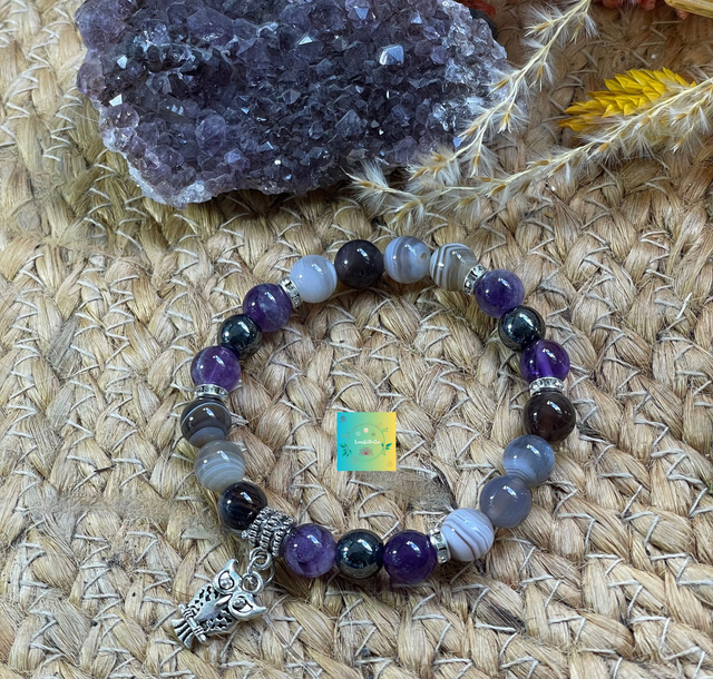 🌚🌔 BRACELET Agate Botswana -Améthyste-Hématite