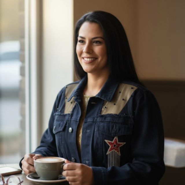 Veste en jeans noire dentelle 44/46