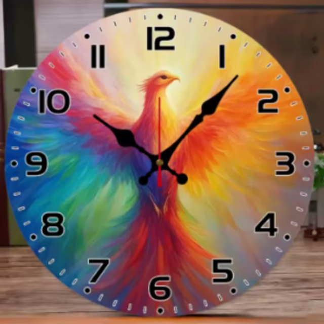 Ronde wandklok van hout Phoenix met kleuren (25cm)
