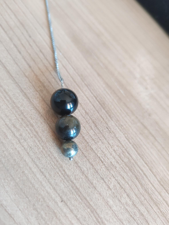 Pendule onyx, obsidienne dorée et pyrite 