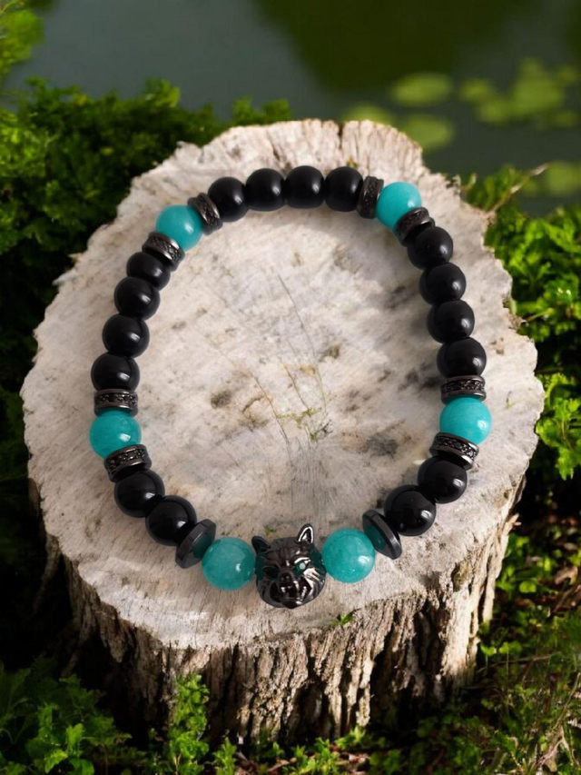 Bracelet Onyx/Amazonite - Force intérieure &amp; Calme maîtrisé

