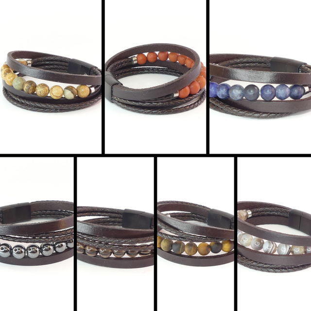 Bracelet en cuir et pierre naturelle