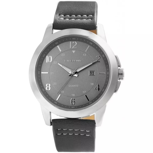 Montre marque Excellanc sport homme bracelet cuir gris