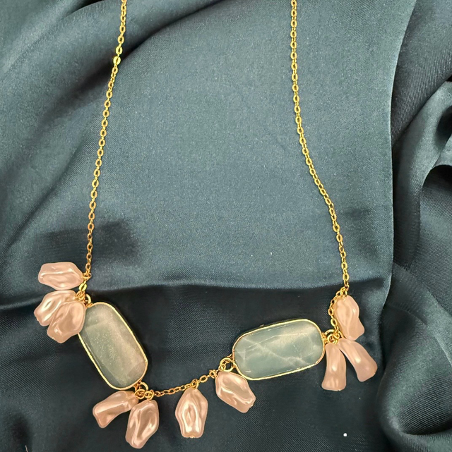 Blue amazonite and peal neclace