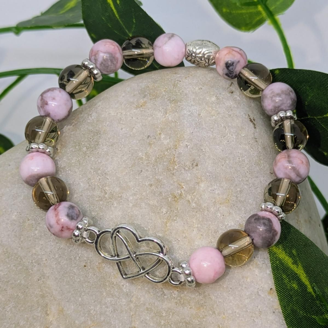 Bracelet &quot;Quartz fumé &amp; Jaspe zébré&quot; 8mm BR-018