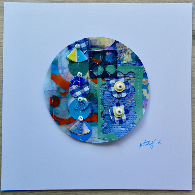 Square Paper + Stitch Collage - Blue/Orange