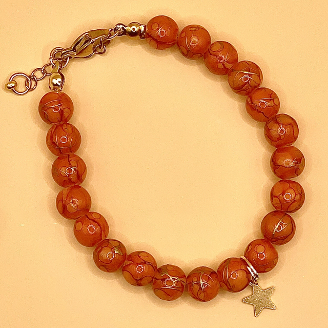 B133 - Bracelet perles en verre oranges 