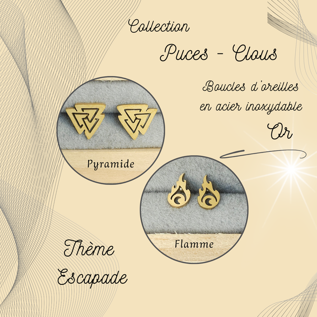 Clous d&#039;oreilles - Thème Escapade - Acier Or