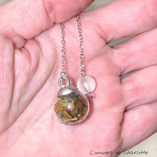 "Oeil de tigre" - Pendule bulle de verre argentée- P-16