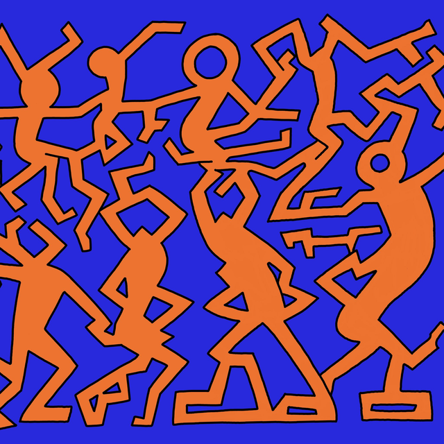 Abstract Pop Art Keith Haring inspired 'dancers 2', Stretched Canvas, Colourful, Wall art 
