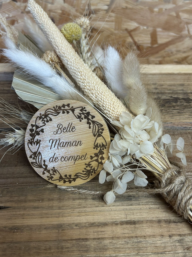 Miroir en bambou gravé "Belle maman de compet"