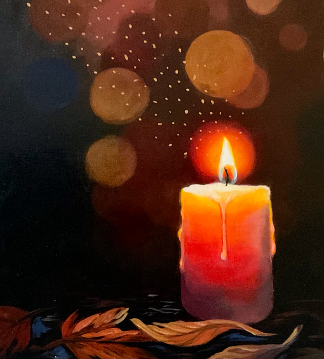 Original Painting Golden Leaves Everlasting Candle