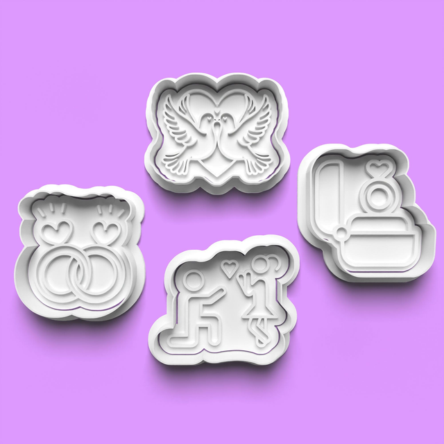 Wedding Gift Cutter Embosser Set of 4 Cookie Cutters &amp; Stamps Biscuit Mould Debossed