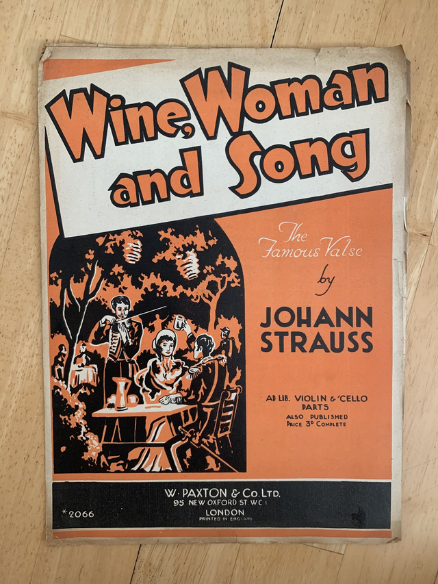 Wine Woman And Song Johann Strauss Vintage Sheet Music 