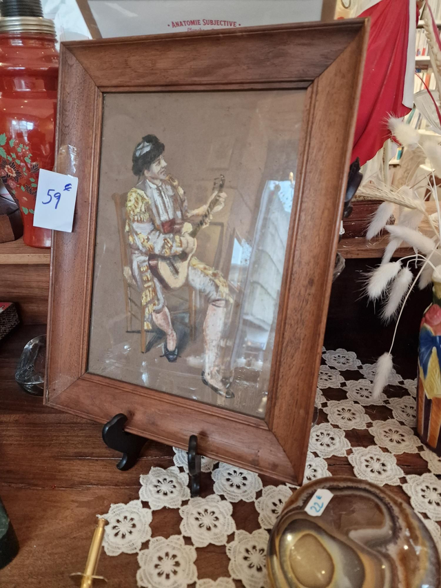 Dessin pastel musicien encadré bois