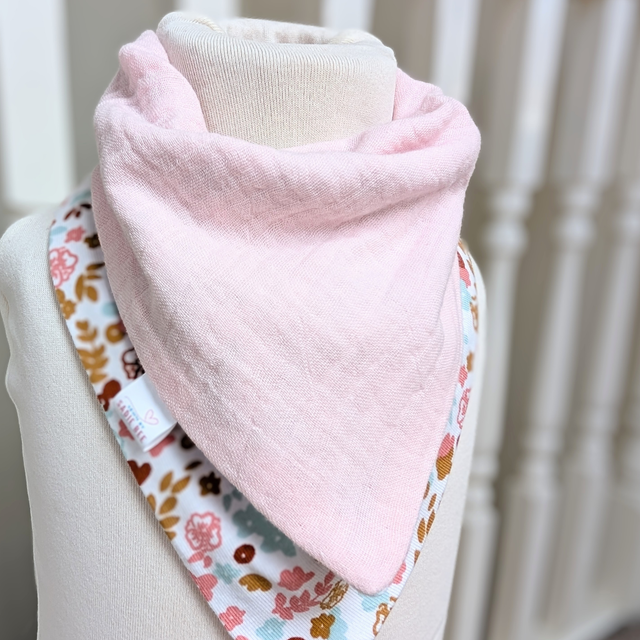 Pink & Mint Green Flowers Reversible Drool Bib