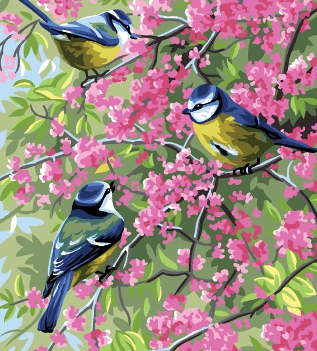 Canvas: Royal Paris: The Blue Chickadees &amp; Flowers