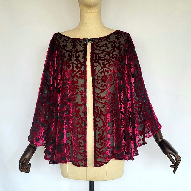 Cape en Velours Dévoré de Soie - Motifs Arabesques Fushia - Pièce Unique