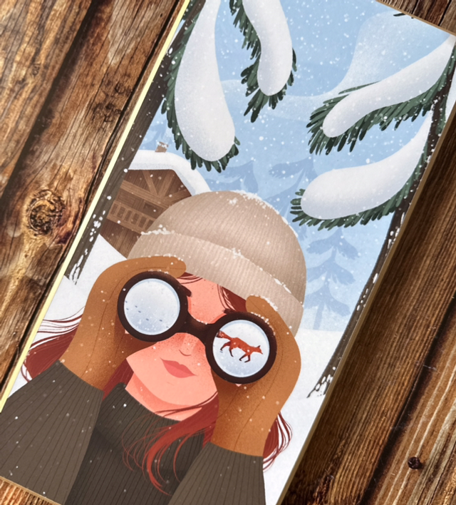 Tableau Exploratrice et renard hiver