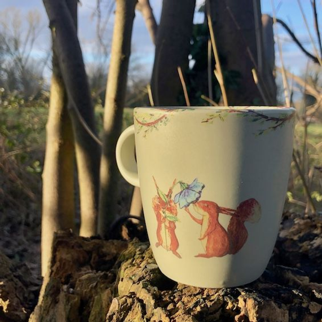 Squirrel friends upcycled green mug
