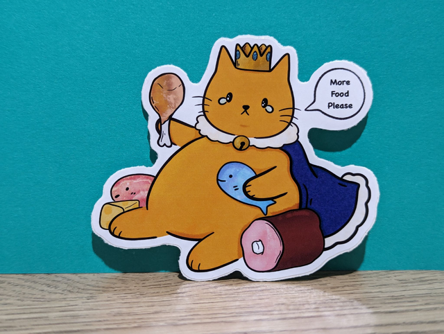 Insatiably Hungry Ginger Cat King Sticker 8x8cm