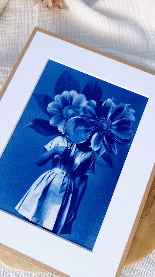 Cyanotype encadré - Illustration "Veritas"