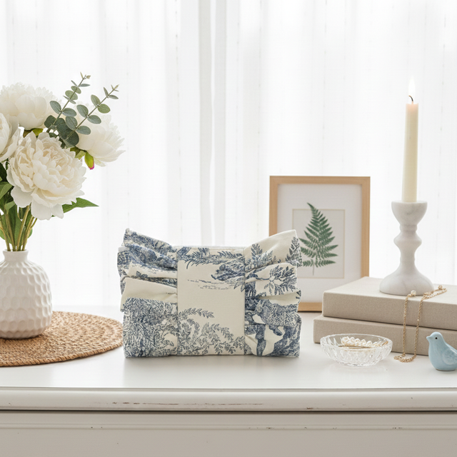 Trousse toile de jouy bleue